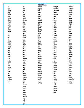Preview of Student Sight Word List