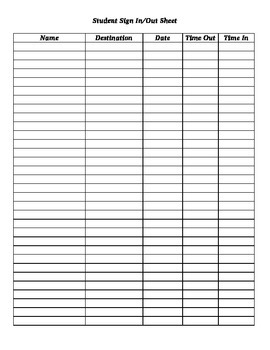 Student Sign In/Out Sheet by Mrs Ches | Teachers Pay Teachers