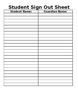 Preview of Student Sign Out Sheet (editable)