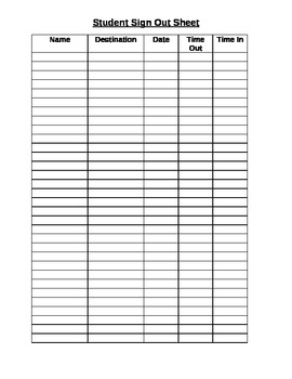 Preview of Student Sign Out/In Sheet