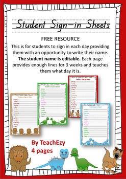 Preview of Student Sign-in Sheets Freebie