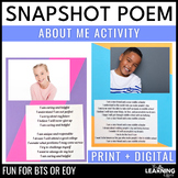 Student Snapshot Poem | All About Me Activity | End of the