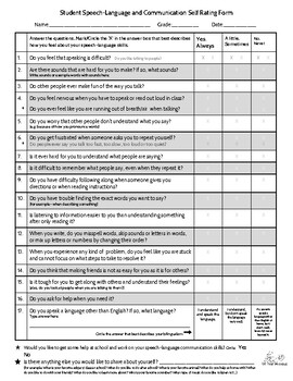 Preview of Student Speech-Language and Communication Self Rating Form
