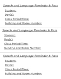 Student Speech and Language Reminder/Hall Pass