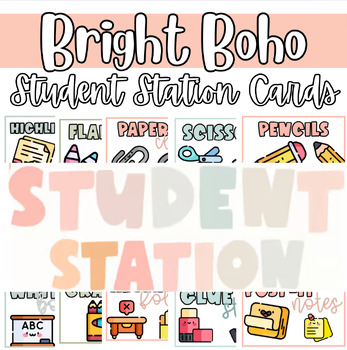 Preview of Student Station Labels | Bright Boho Classroom Decor