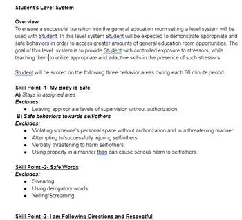 Preview of Student Structured Level System 