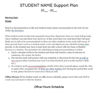 Preview of Student Support Plan Simple Template