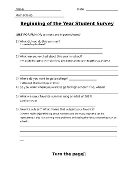 Preview of Student Survey- Beginning of the Year