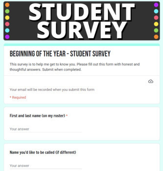 Preview of Student Survey - Beginning of the Year (High School)