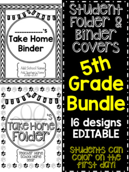 Preview of Student Take Home Folder & Binder Covers - FIFTH GRADE BUNDLE
