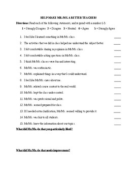 Preview of Student Teacher Evaluation Form