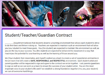 Preview of Student/Teacher/Guardian Classroom Contract - GOOGLE FORM - Art
