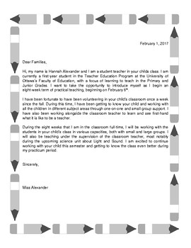 Student Teacher Introduction Letter by Hannah Alexander  TpT