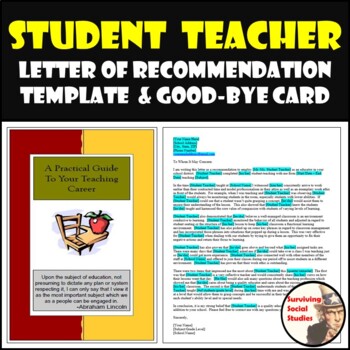Preview of Student Teacher Letter of Recommendation Template & Goodbye Card
