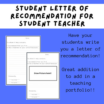 Preview of Student Teacher Student Letter of Recommendation Template