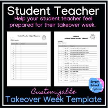 Preview of Student Teacher Takeover Planner and Template