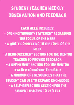 Preview of Student Teacher Weekly Observation and Feedback Template