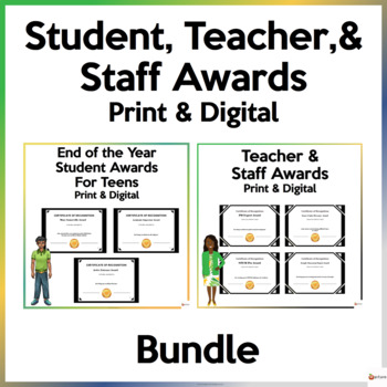 Preview of End of Year Student and Teacher Awards Certificates Gold Edition