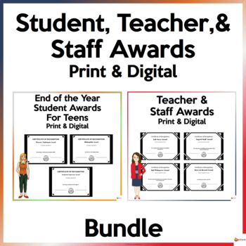 Preview of End of Year Student And Teacher Award Certificates Silver Edition