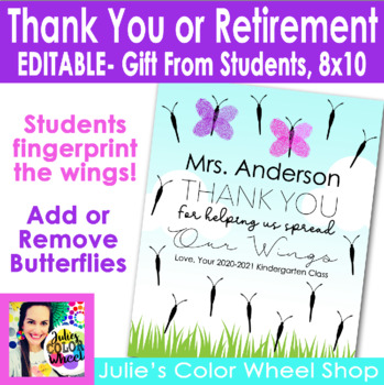 Preview of Student Teacher or Retirement Editable Thank You Gift, Sign or Book Cover