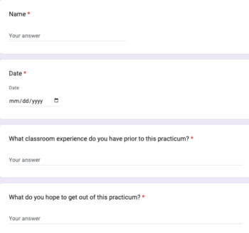 Preview of Student Teaching Beginning Survey