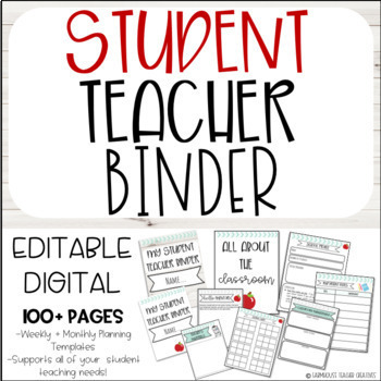 Preview of Student Teaching Binder - Editable - Digital or Printable