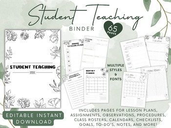 Preview of Student Teaching Binder Editable Planner Teacher Organizer Lesson Organization