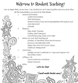 Preview of Student Teaching Editable Binder for Elementary Music