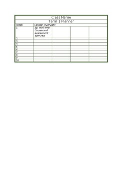 Preview of Student Term Planner (10 week lesson overview)