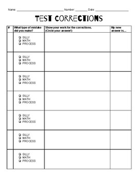 Preview of Student Test Corrections Template