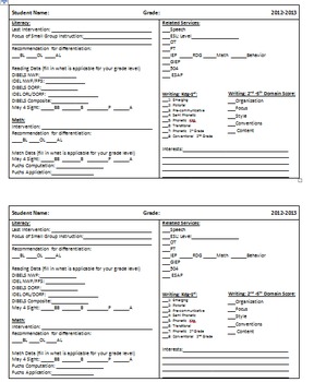 Preview of Student Transition Form