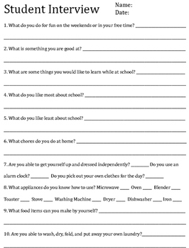 Preview of Student Transition Interview Answer Sheet