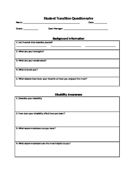 Preview of Student Transition Questionnaire