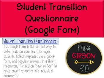 Preview of Student Transition Questionnaire - Google Form - Editable