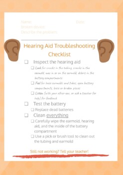 Preview of Student Troubleshooting Checklist- Hearing Aids