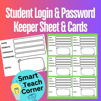 Preview of Student Username and Password Log in Cards | Login Code Keeper Sheets Printable