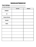 Student Username and Password Sheet