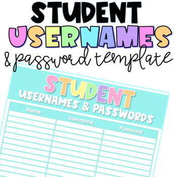 Preview of Student Username and Password Template | Editable