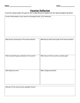 Preview of Student Vacation Reflection Worksheet