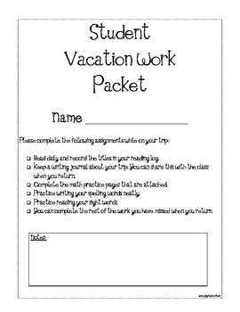 Preview of Student Vacation Work Packet, K-2