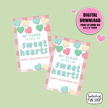Preview of Student Valentines from Teacher, Sweet Heart Class Valentine Printable