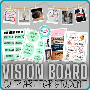 Student Vision Board Clip Art Activity, New Year's Goal Setting,2024