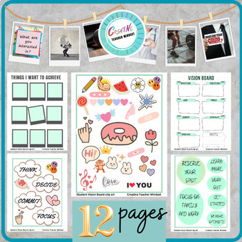 Student Vision Board Clip Art Activity, New Year's Goal Setting