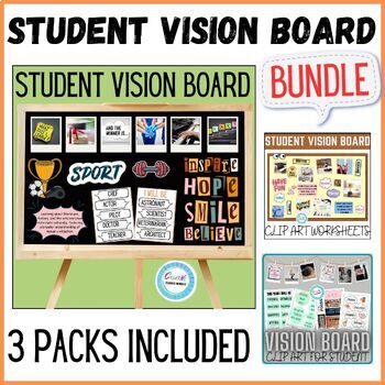 Preview of Student Vision Boards BUNDLE, 2024 Goal Setting, sheets students, project