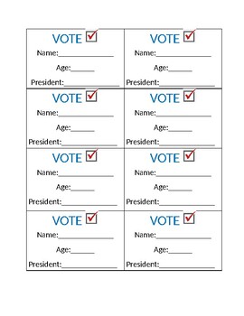 Preview of Student Voting Cards for President (Class or USA)