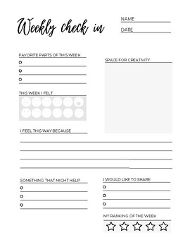 Student Weekly Check In Handout by Caroline Roark | TPT