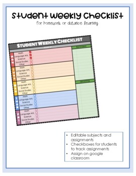 Preview of Student Weekly Checklist