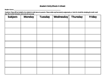 Daily Student Checklist Template