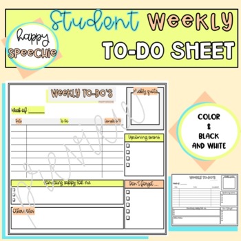 Preview of Student Weekly Organization Sheet - Color & BW
