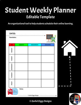 Preview of Student Weekly Planner 3 (Editable)- Online Learning, Google Slides